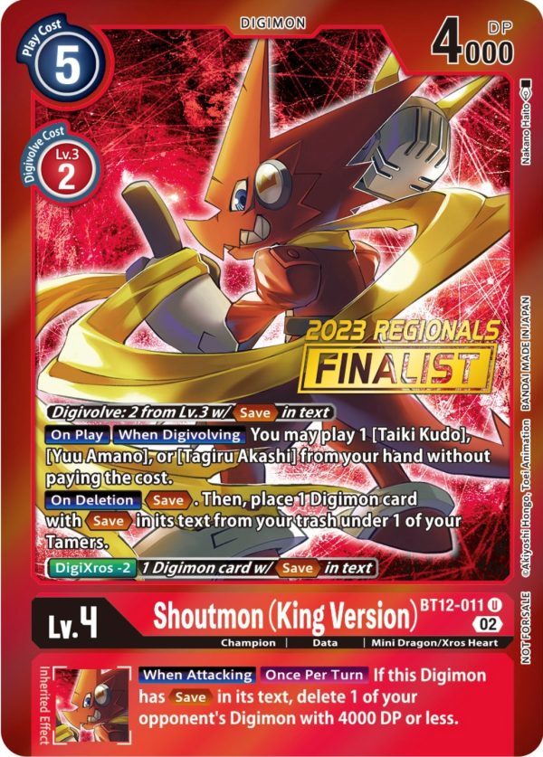 Shoutmon (King Version) [BT12-011] (2023 Regionals Finalist) [Across Time Promos] on Sale